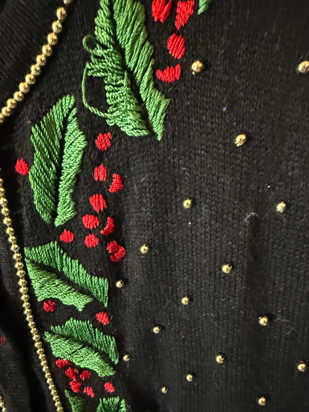 Vintage Arriviste Black Embroidered Holiday Cardigan with Bead Trim - Picture 4 of 7